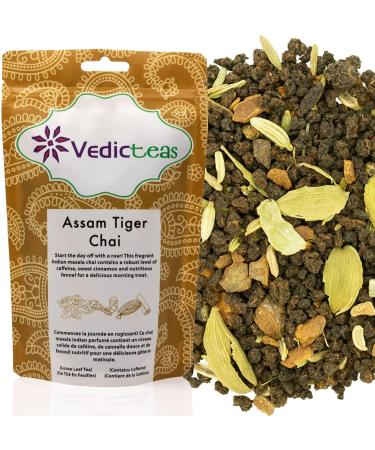Assam Tiger Chai Tea Traditional Blend With Assam Black Tea Perfect Latte By Vedic Teas 125gm or 4.4oz - Buy Online on GoSupps.com
