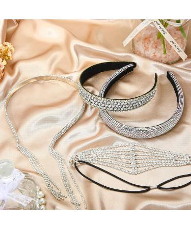 Yunlly Rhinestone Wedding Headband Set - 4 Pcs Bridal Diamond Crystal Tassel Headpiece for Women - Silver - Buy Online on GoSupps.com