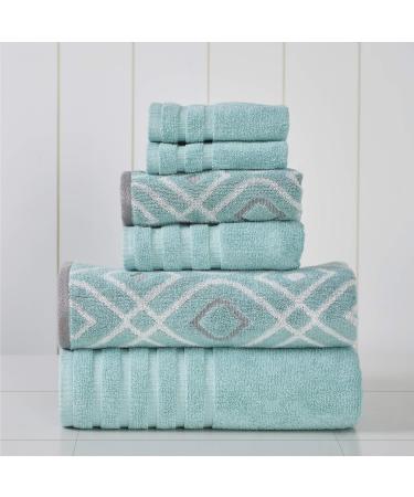 Modern Threads Amrapur Overseas 6-Piece Yarn Dyed Oxford Stripe Jacquard/Solid Ultra Soft 500GSM 100% Combed Cotton Towel Set Aqua Aqua Towel Set