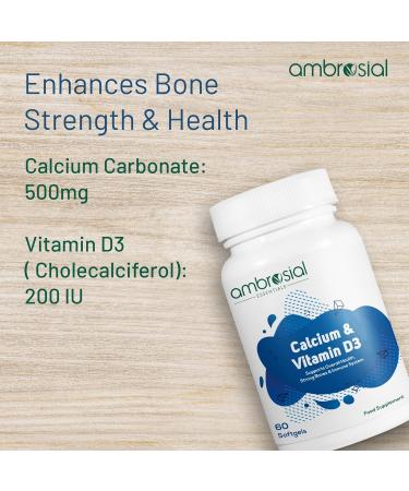 AMBROSIAL High Potency Calcium & Vitamin D3 Tablets - 60 Softgels | Bone, Muscle & Teeth Health Support - Buy Online on GoSupps.com