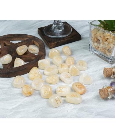 Crocon Golden Pyrite Rune Stones Set - Elder Futhark Alphabet Engraved Symbols for Chakra Balancing - 15-20mm Decorative Stones - Buy Online on GoSupps.com