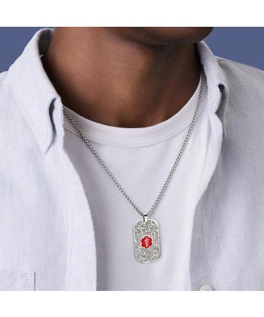 Custom Medical Alert Necklace Dog Tag Personalized Stainless Steel ID Jewelry for Men & Women | Engraved Emergency Identification - Buy Online on GoSupps.com