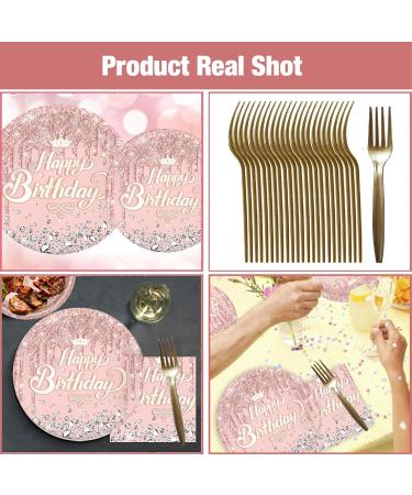 SZITW Birthday Party Tableware Set - 92PCS Pink Rose Gold Decorations for Women - Buy Online on GoSupps.com