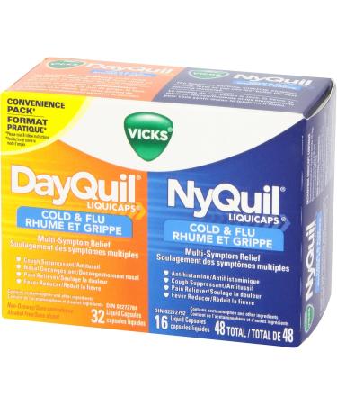 Vicks DayQuil Cold & Flu Multi-Symptom Relief Liquid Capsules + Vicks NyQuil Cold & Flu Multi-Symptom Relief Liquid Capsules Total 48 Count - Buy Online on GoSupps.com