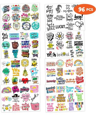 Motivational Inspirational Temporary Tattoos - 8 Sheets/96 PCS | Cute Quote Stickers for Kids - Birthday Party Favors, School Prizes, Carnival Decorations - Buy Online on GoSupps.com
