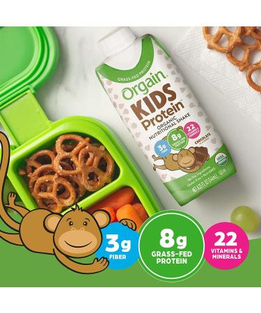 Orgain Organic Kids Protein Shake - Chocolate, 8g Protein, 22 Vitamins, Gluten-Free, Non-GMO, 12 Ct - Buy Online on GoSupps.com