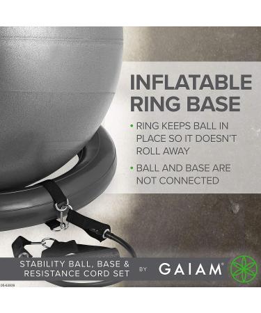 Gaiam Essentials 65cm Balance Ball & Base Kit | Yoga Ball Chair with Air Pump | Exercise Ball for Home or Office Desk | Grey with Resistance Cord - Buy Online on GoSupps.com