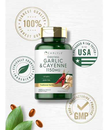 Carlyle Odorless Garlic and Cayenne 1150mg | 200 Softgels | Non-GMO Gluten Free Supplement - Buy Online on GoSupps.com