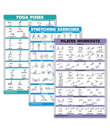 Quickfit 3-pack-yoga poses + stretching exercises + Pilates mat work poster set-set with 3 workout diagrams (laminated 45.7 x 68.6 cm) - Buy Online on GoSupps.com