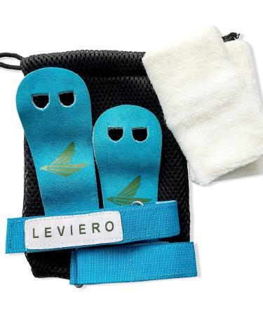 LEVIERO Palmies Gymnastics Grips - Multipurpose Soft Leather Hand Grips with Adjustable Finger Holes for Gymnastics, Weightlifting, Kettlebell and Cross Training Workouts, Different Sizes for All Ages Aqua Medium