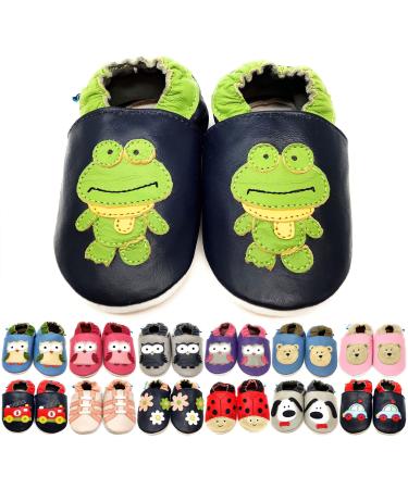 MiniFeet Premium Soft Leather Baby Shoes - BUY 4 PAIRS & GET 1 OF THEM FOR FREE ! - Toddler Shoes - 0-6 Months to 4-5 Years 3-4 Years Frog