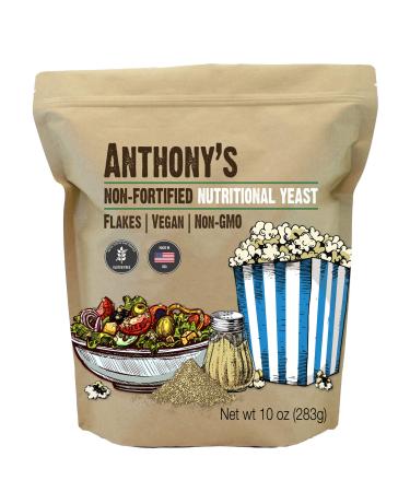 Anthony's Premium Nutritional Yeast Flakes, 10 oz, Non Fortified, Batch Tested Gluten Free, Non GMO