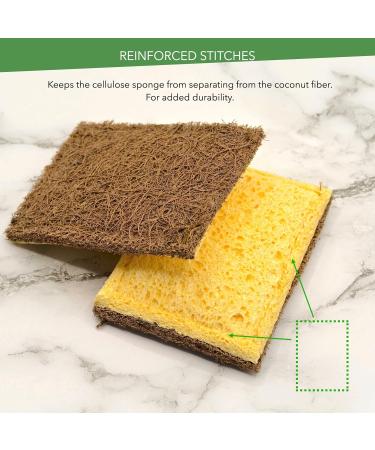 Biodegradable Sponge Coconut Fiber with Cellulose Eco Sponge Natural Sponges for Dishes Sustainable Environmentally Friendly Kitchen Scouring Pad Scratch Free Compostable 4 Pack - Buy Online on GoSupps.com