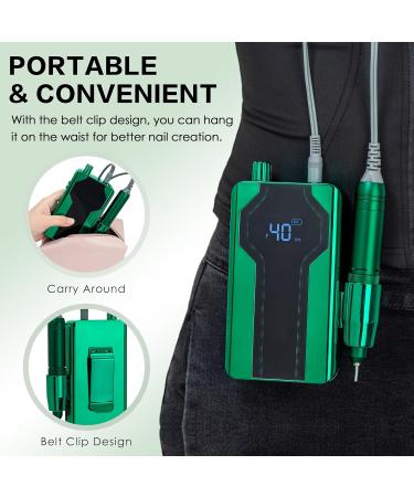 Delanie 40000 RPM Electric Nail Drill E File Rechargeable Portable with 8 Bits for Nail Polish Acrylic Gel Electric Nail File Professional Perfect Gift for Nail Lover-Emerald Green - Buy Online on GoSupps.com