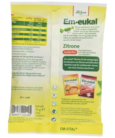 Em-eukal Lemon Cough Drops with Vitamin C - Sugar-Free & Lactose-Free (5 x 75g) | International Shipping Available - Buy Online on GoSupps.com
