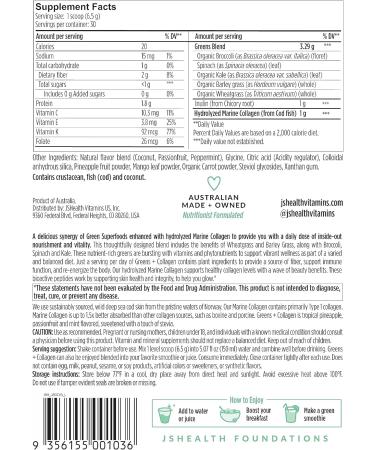 JSHealth Super Greens Powder - Greens & Collagen Powder - Superfood Powder with Marine Collagen Peptides Vitamins & Veggies 30 Servings - Buy Online on GoSupps.com