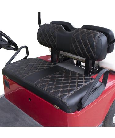 NOKINS Golf Cart ET Diamond Seat Cover Kit, Fit for EZGO TXT OEM Ordinary Seat Cushion, No Need to Use Gun Nails,Golf Cart Vinyl Seat Cover Black Black (Brown Stitching)