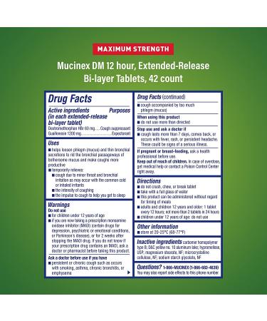Mucinex DM Max Strength 12-Hour Tablets 42ct - 1200mg Guaifenesin | Relieves Chest Congestion, Quiets Wet & Dry Cough | #1 Doctor Recommended OTC Expectorant - Buy Online on GoSupps.com