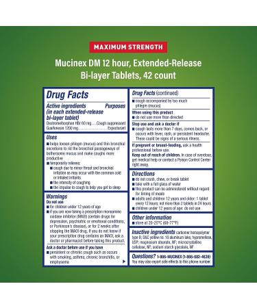 Mucinex DM Maximum Strength 12 Hr Relief Tablets 42ct - 1200mg - Cough Suppressant & Expectorant for Chest Congestion - Buy Online on GoSupps.com