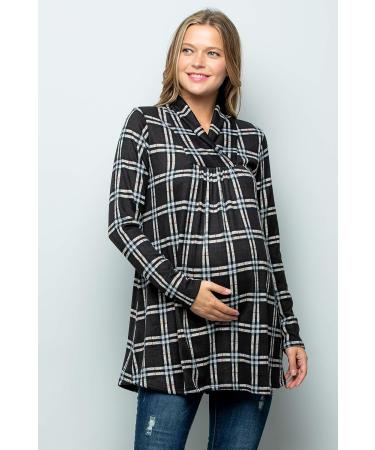 Bump Maternity Knit Sweater - High Neck Shawl Collar Tunic Pullover Top (L Grey/Black) - Buy Online on GoSupps.com