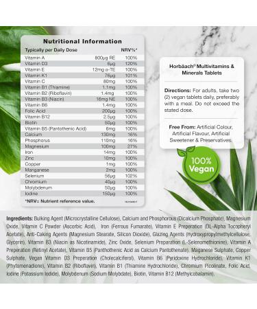 Multivitamin Tablets for Men and Women | 365 Count | with 24 Essential Nutrients Including Vitamin D B12 Zinc and Iron | 100% Vegan Supplement | by Horbaach - Buy Online on GoSupps.com