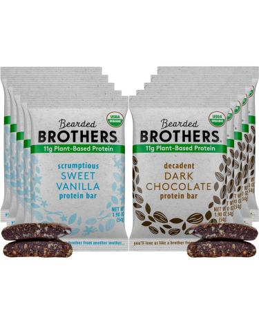 Bearded Brothers Organic Protein Bars Dark Chocolate and Vanilla (10 Pack) - Plant Based Protein Gluten Free Vegan Protein Variety 10 Pack