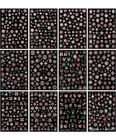 JMEOWIO 12 Sheets Christmas Glitter Nail Art Stickers Decals Self-Adhesive Snowflake Winter Holiday Cute Silver Pink Nail Supplies Nail Art Design Decoration Accessories - Buy Online on GoSupps.com
