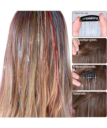 14 Pcs 18.5 Clip in Hair Tinsel Kit - Heat Resistant Glitter Extensions for Women, Girls, Kids - Black Fairy Sparkle Strands - Festival Hair Accessories - Buy Online on GoSupps.com