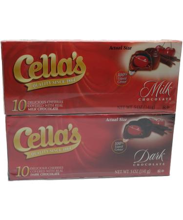 Cella's Chocolate Covered Cherries, Milk and Dark, 10 Ct (Variety Pack of 2)