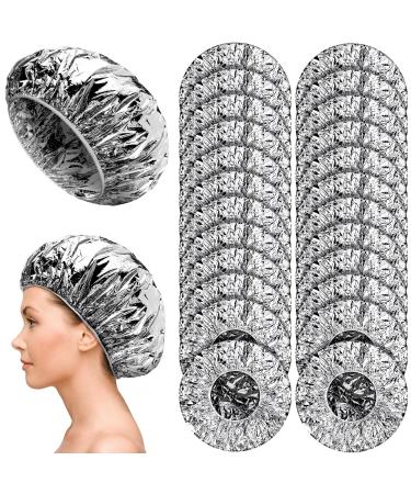 24 Pieces Aluminum Foil Hair Caps Deep Conditioning Caps Reusable Processing Cap for Hair Elastic Salon Coloring Shower Caps Thermal Silver Foil Cap for Thick Long Hair  Home and Salon Uses