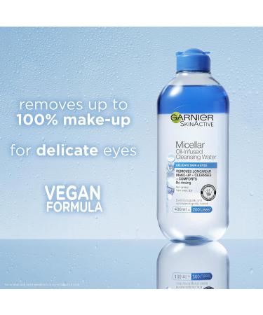 Garnier Micellar Cleansing Water 400ml for Delicate Skin - Makeup Remover & Cleanser, British Skin Foundation Approved - Use with Micellar Eco Pads - Buy Online on GoSupps.com