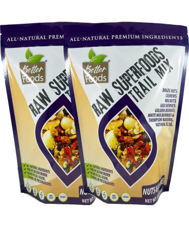 Raw Superfoods Trail Mix - Nuts and Berries (Goji Berries Golden Berries Mulberries Raisins Brazil Nuts Cashews Walnuts) - 2 Pack