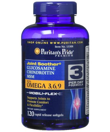 Glucosamine, Chondroitin & MSM with Omega 3, 6, 9, Supports Joints to Promote Joint Comfort and Flexibility, 120 Count by Puritan's Pride