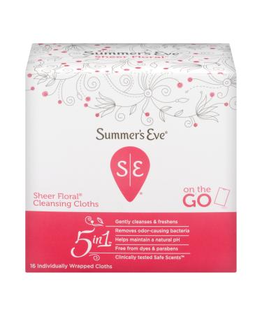 Summer's Eve Cleansing Cloths | Sheer Floral|16 Count | Pack of 12 | pH-Balanced Dermatologist & Gynecologist Tested