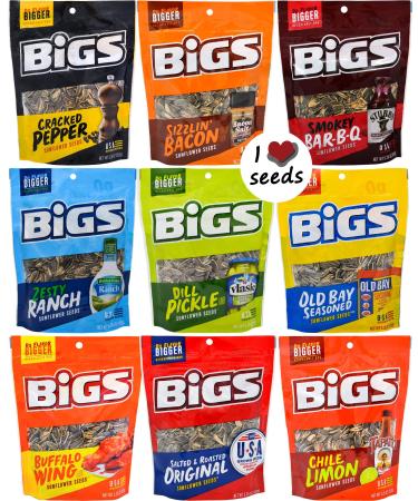 Bigs Sunflower Seed Flavor Variety Pack 9 bags (5.35oz each) with Bonus Magnet