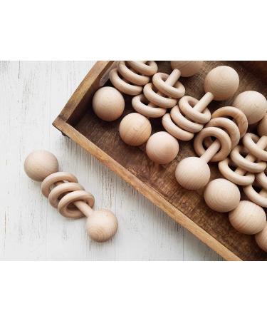 Baby Wooden Teether Rattle - Montessori 3 Ring Toy for Infants - Natural Untreated Wood - Buy Online on GoSupps.com