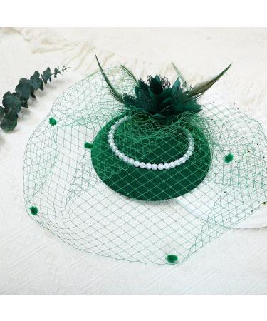 MOYAGA Green Fascinator - Green Fascinators for Weddings Green Feathers and Flower and Pearl for Hats Hair Feathers Clip Vintage Pearl Wool Beret Feather Mesh Hair Accessory - Buy Online on GoSupps.com