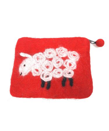 Felt bag sheep purse cosmetic bag small felt bag with sheep (red)