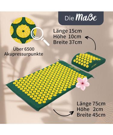 Acupressure Mat with Pillow for Beginners - Memory Foam Comfort 100% Cotton Cover - Battery Compound Green 68x42 cm - Ultimate Relaxation - Buy Online on GoSupps.com