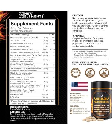 Natural Testosterone Booster Supplement for Men Test Booster with Tongkat Ali Fadogia Agrestis Shilajit Ashwagandha Ginseng Tribulus Boron DAA L-Citrulline D3 K2 Zinc & Magnesium - Buy Online on GoSupps.com