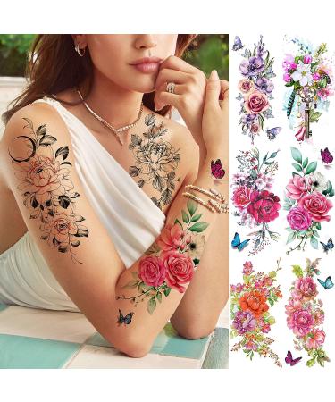 Floral Rose Temporary Tattoos for Women - Waterproof Body Art Stickers - Buy Online on GoSupps.com