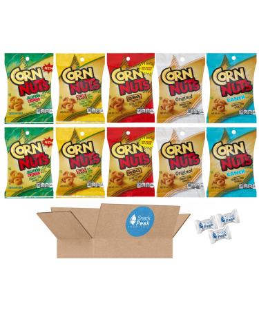 Corn Nuts Snack Peak Variety Gift Box (10 - 4 oz Bags)  Original, Barbecue, Chile Picante, Ranch, Jalapeno & Cheddar
