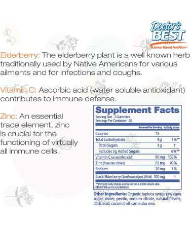 Doctor's Best Elderberry Gummies with Vitamin C & Zinc - Immune Support, 60 Berry Blast Gummies - Buy Online on GoSupps.com