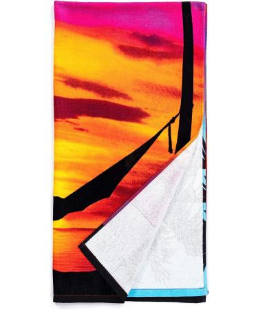 Dawhud Direct Palm Tree Sunset Beach Towel - 30 x 60 Super Soft Plush Cotton Towel for Women, Girls, Men, Kids, and Dogs - Multicolor Print - Buy Online on GoSupps.com