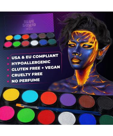 Blue Squid PRO Professional Face Paint Kit - 12x10g Classic Color Palette for Adults & Kids - Safe & Superior SFX Body Painting Supplies for Sensitive Skin - Halloween Ready - Buy Online on GoSupps.com