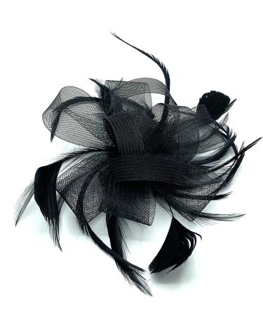Looped Feather Comb Fascinator for Women Ladies Day Races Ascot Weddings Hair Piece (Black) Black L