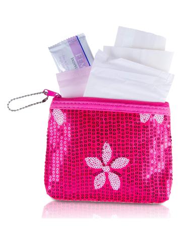 Menstruation Kit - First Period Kit To-go! (Period Starter Kit with Organic & Biodegradable Pads) (Pink)