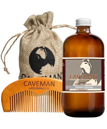 Caveman 100% Vegan and Organic Beard Oil Leave in Conditioner 1oz oil and handmade wooden comb