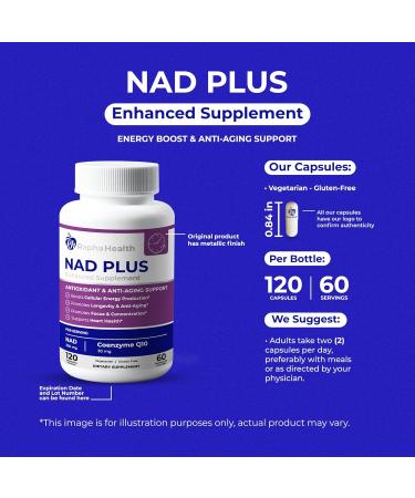 NAD Advanced Energy & Anti-Aging Formula | Coenzyme Q10 for Heart & Cognitive Health | 120 Capsules - 60 Day Supply | International Shipping Available - Buy Online on GoSupps.com