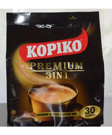 Kopiko Instant Premium 3 in 1 Coffee with Non Dairy Creamer and Sugar 30 Count Per Bag
